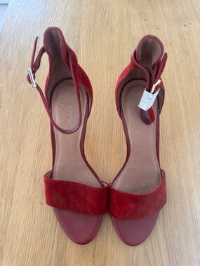 Joie Red Suede Ankle Strap Heels